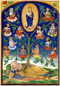 L'arbre de Jéssé que l'on peut contempler à Chartres, nous montre la généalogie de Marie et donc de Jésus.