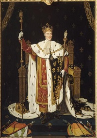 Charles VII avec la couronne, le sceptre du pouvoir royal et la main de justice.